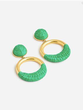 J.Crew Faux Raffia-Wrapped Hoop Earrings in Summer Green